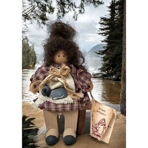 Lizzie High The Little Ones 1992 Miniature Wood Doll with bench and  Kitten tags
